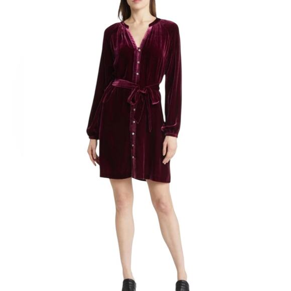 NWOT Faherty Naomi Long Sleeve Velvet Dress in Maroon Banner – Sz XS - Picture 1 of 9